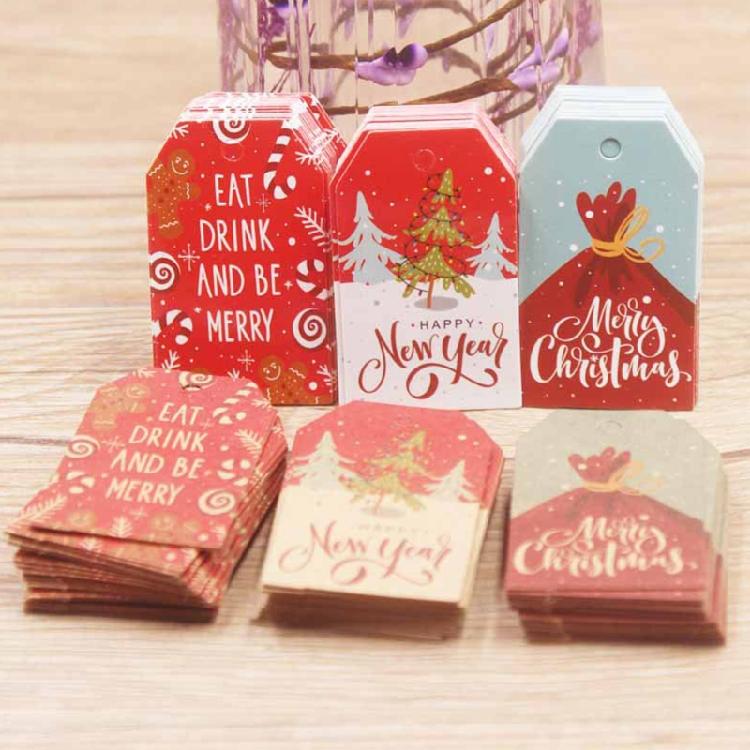 100 Pcs/Set Kraft Paper Gift Tags Merry Xmas Hanging Label Cute Print White Tags