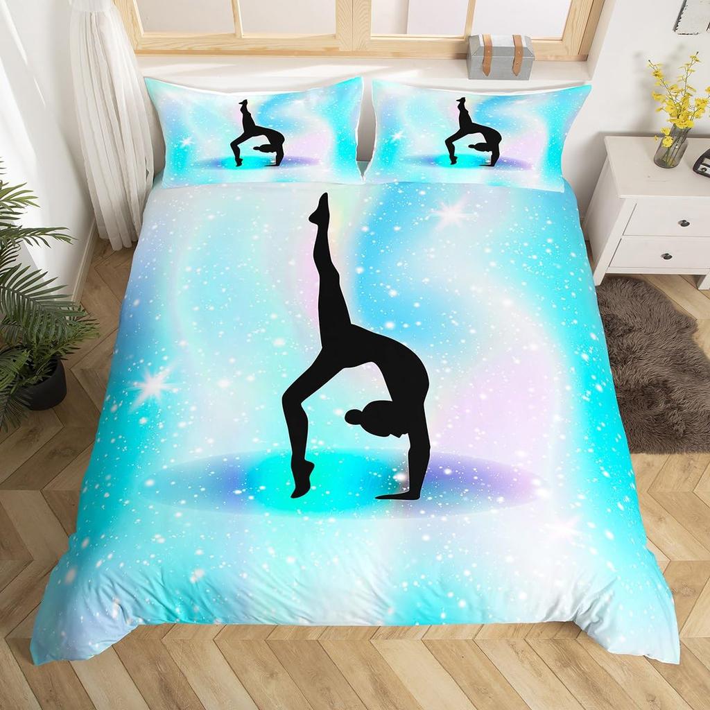 Gymnastik påslakan Full QueenGymnast Dansare Täcktäckesöverdrag För Gymnastpresent Stjärnklar Himmel Sängkläder Set Boho Blomma Quiltöverdrag