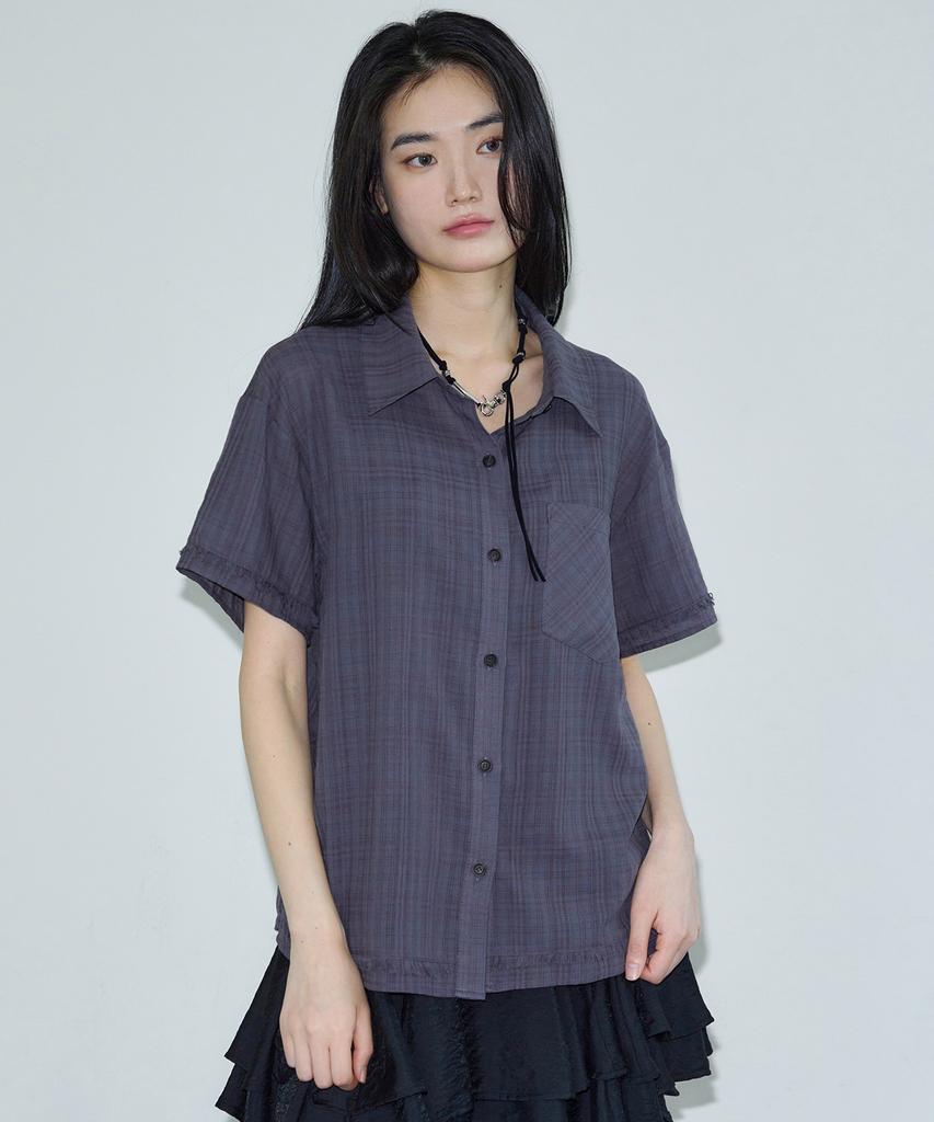 SIS A Layered Cutout Check Half Shirt [Purple]