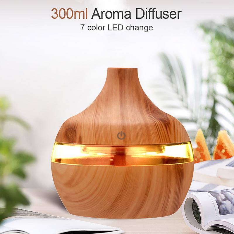 Humidifier Electric Aroma Air Diffuser Wood Ultrasonic Air Humidifier Essential Oil Aromatherapy Cool Mist Maker For Home 300ml