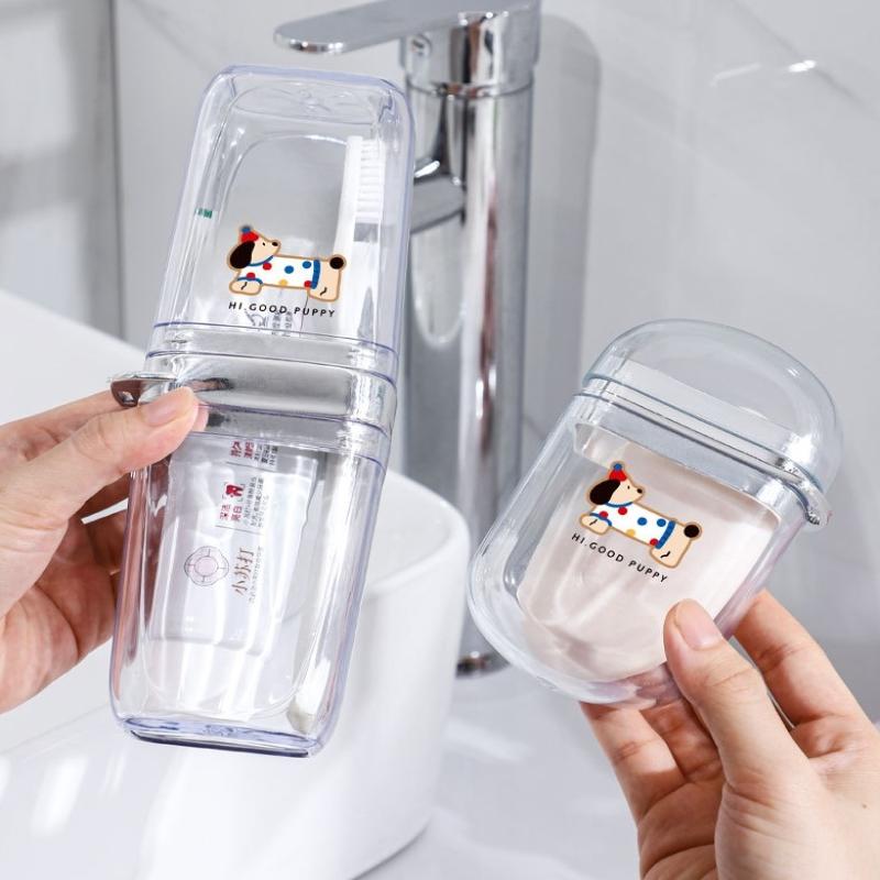 1 Set Portable Travel Cartoon Puppy Toothbrush Cup Household Travel Camping Soap Storage Box Toothbrush Toothpaste Mouthwash Cup
