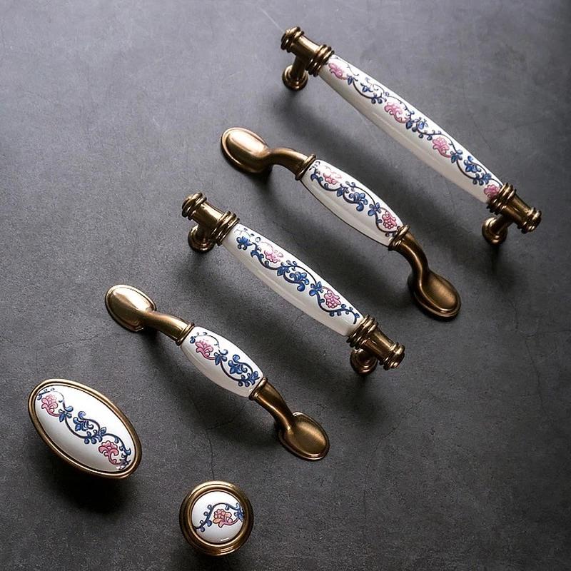Ceramic Handle American Retro Cabinet Door Modern Minimalist European Style Drawer Cabinet Wardrobe Cabinet Handle