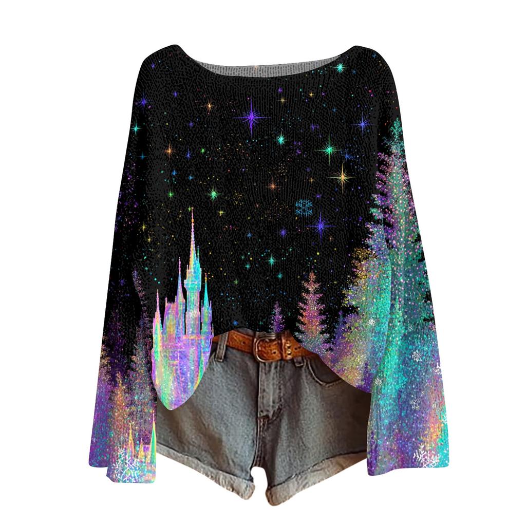 Womens  Fall Sweaters Long Sleeve Print Tops Pullover Sweaters Loose Dressy Casual Basic Clothes
