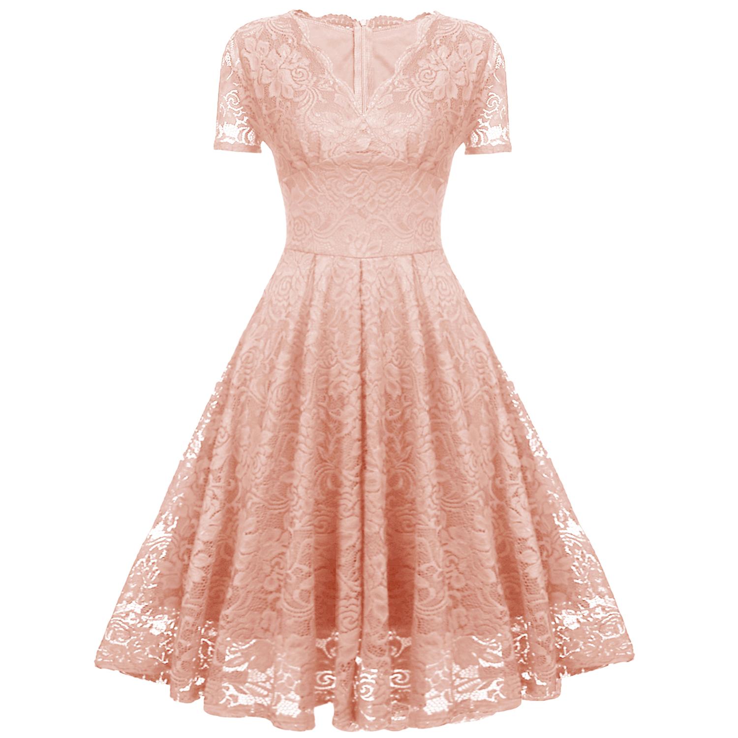 

Яркий олень, женское кружевное платье с гребешком и V-образным вырезом, с короткими рукавами и приталенной талией, платье миди для выпускного вечера, наряд для подружки невесты, свадебного гостя, вечеринки, коктейльного вечера S розовый