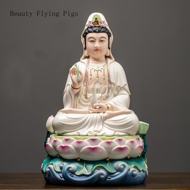 1PCS18x17x25cm Ceramic Guanyin Bodhisattva Buddha Statue Shakyamuni Bodhisattva Ksitigarbha King Worship Ornament