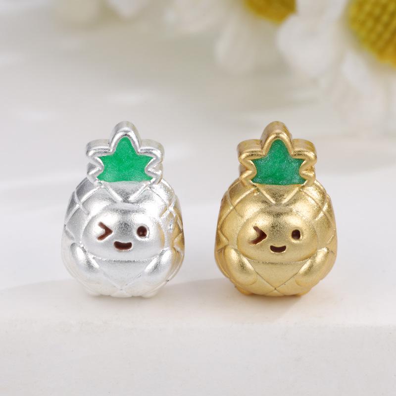 Sterling Silver 999 Pineapple Painted DIY Beads for Handmade Braided Ornaments