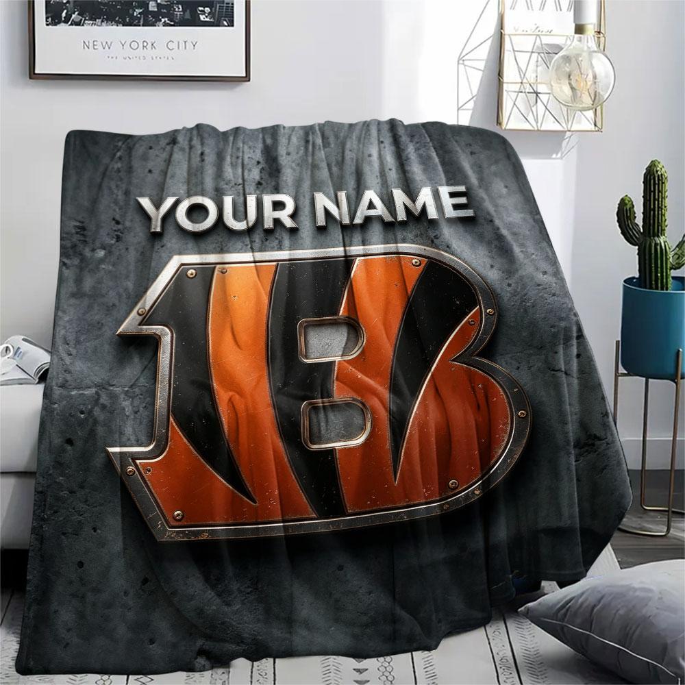 Custom Name,Cincinnati Bengals, Printed Flannel Blanket, Soft Throw for Bedroom Sofa, Washable, Christmas Present, Great Gift.