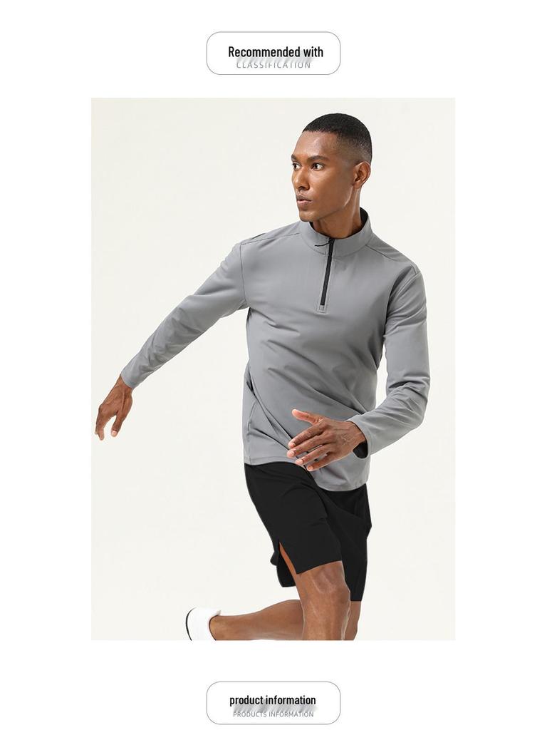 Men’s High-Elastic Long-Sleeve Zipper Henley for Autumn/Winter Running and Fitness