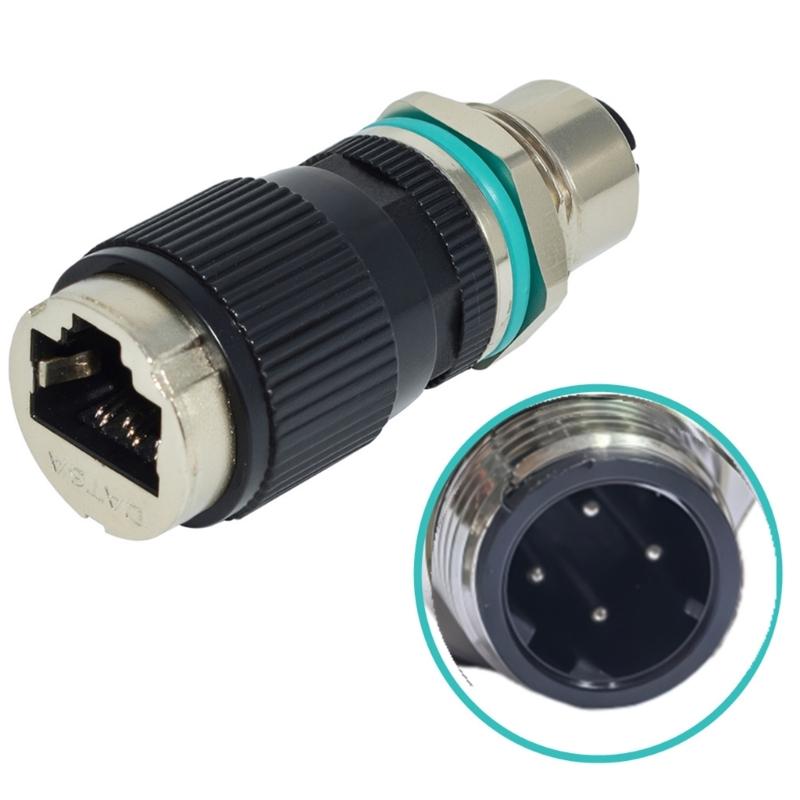 Industrial Ethernet Adapter 12mm 8Pin/4Pin to RJ45 Connectors Adapter Cat6 High Speed 10Gbps IP68 Waterproof Design