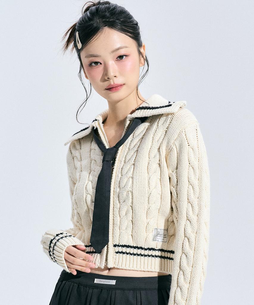 ZEROPLANET Coty Cable Knit Zip-Up [Ivory]