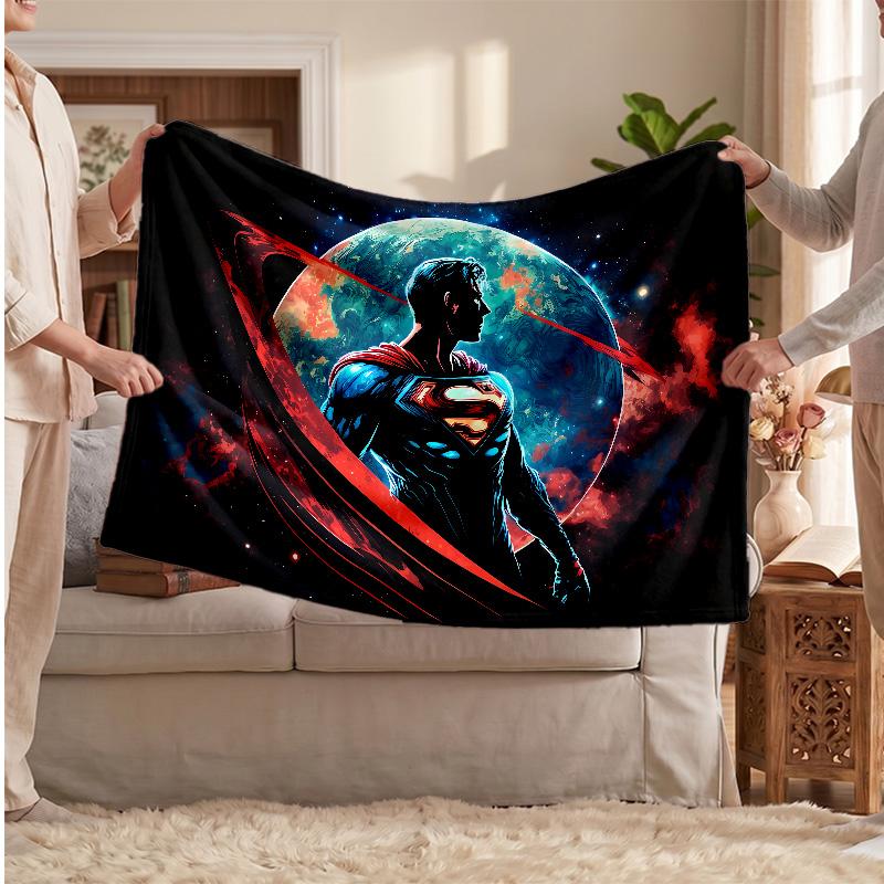 Superman Printed Flannel Blanket, Skin Friendly Warm Throw for Indoor Couch Bed Daily Use