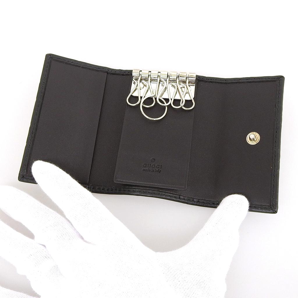 Excellent GUCCI Key Holder  Guccissima Interlocking G 6-row Black Leather Mens 181680 Used