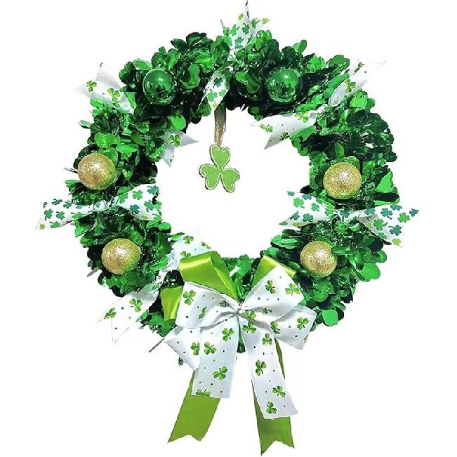 15.75" Greenery Wreath St. Patrick's Day Wreaths for Front Door Home Decor Four Leaf Clover Wreath Artificial Greenery Spring Shamrock Wreath Wall