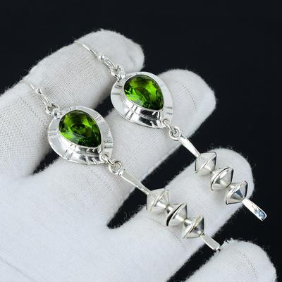 Peridot ädelstensörhänge, Peridot silverörhänge, Pärla ädelstensörhänge, 925 Sterling Silver Örhänge, Ädelstensörhänge, Meditationsörhänge