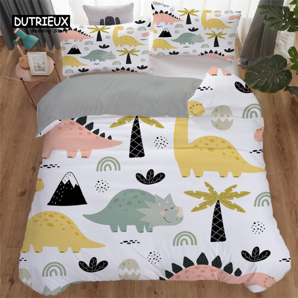 Cartoon Dinosaur Toddler Bedding Set Cartoon Animals Duvet Cover Microfiber Quilt Cover With Pillowcases For Kids Boys Girl Teen