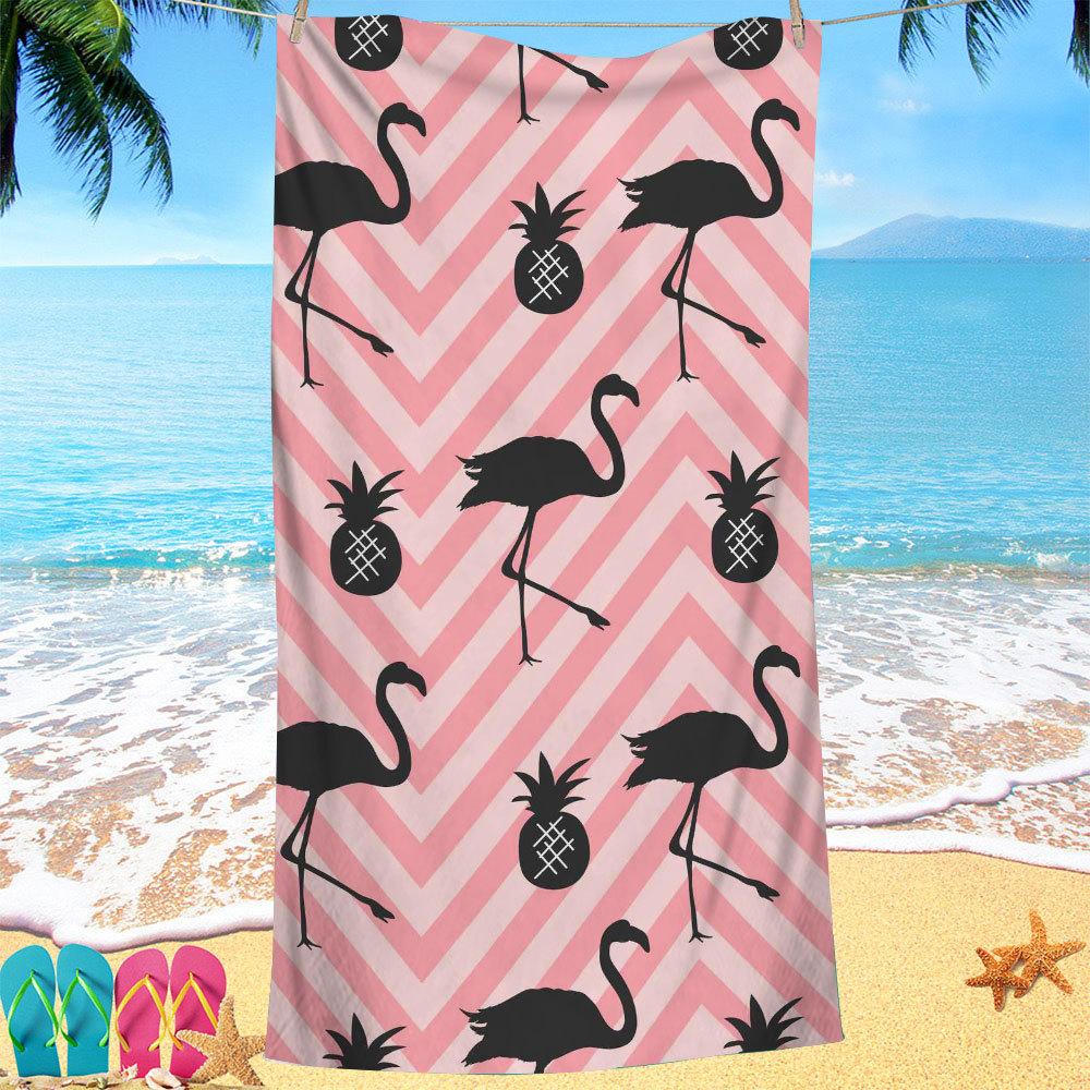 Nordic flamingo pattern digital-printed polyester Superfine fiber double-sided fleece Beach vacation bath towel, beach towel