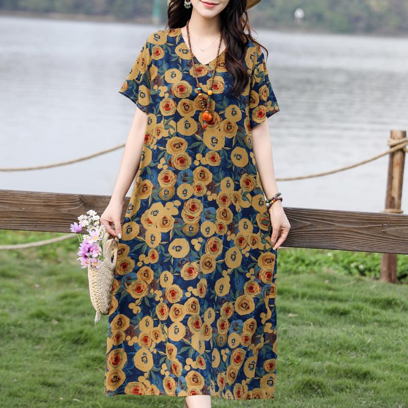 Casual Women's Dresses Summer Vintage Clothes Plus Size Elegant Short Sleeve Summer Long Dress