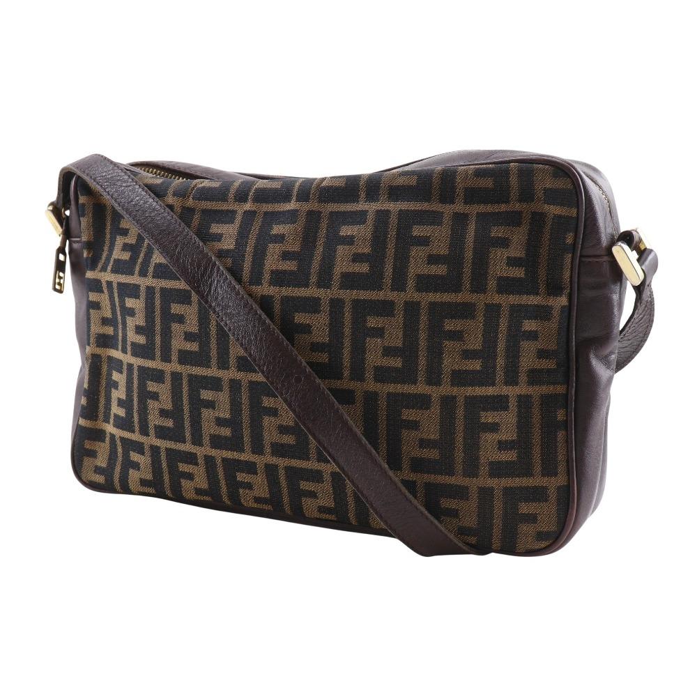 FENDI Zucca Shoulder Bag Brown Nylon canvas/leather Women Used