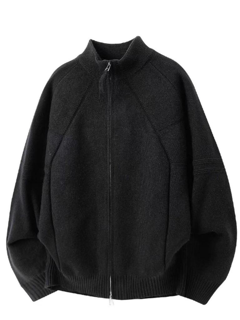 Cárdigan de Punto Holgado con Cremallera y Cuello Alto de Peso Pesado Otoño Invierno