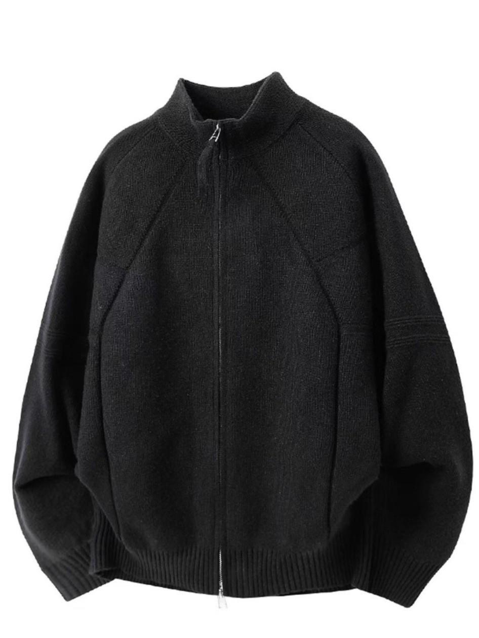 

Autumn Winter Heavyweight Zipper Stand Collar Loose Knit Cardigan XL чорний