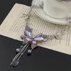 Handmade Crystal Embellished Butterfly Heart Pendant Necklace Adjustable Neckchain with Delicate Fringe Movement
