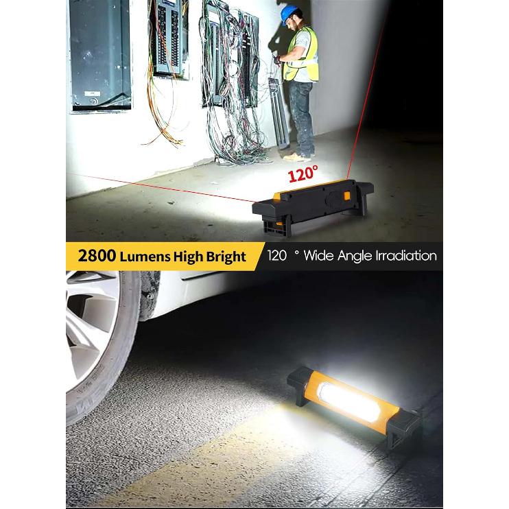 Work Light, 2800LM LED Work Light, Rechargeable Underhood Work Light, Magnetic Worklight, 3 Modes Bright Mechanic Light with Magnetic Base, Hook for
