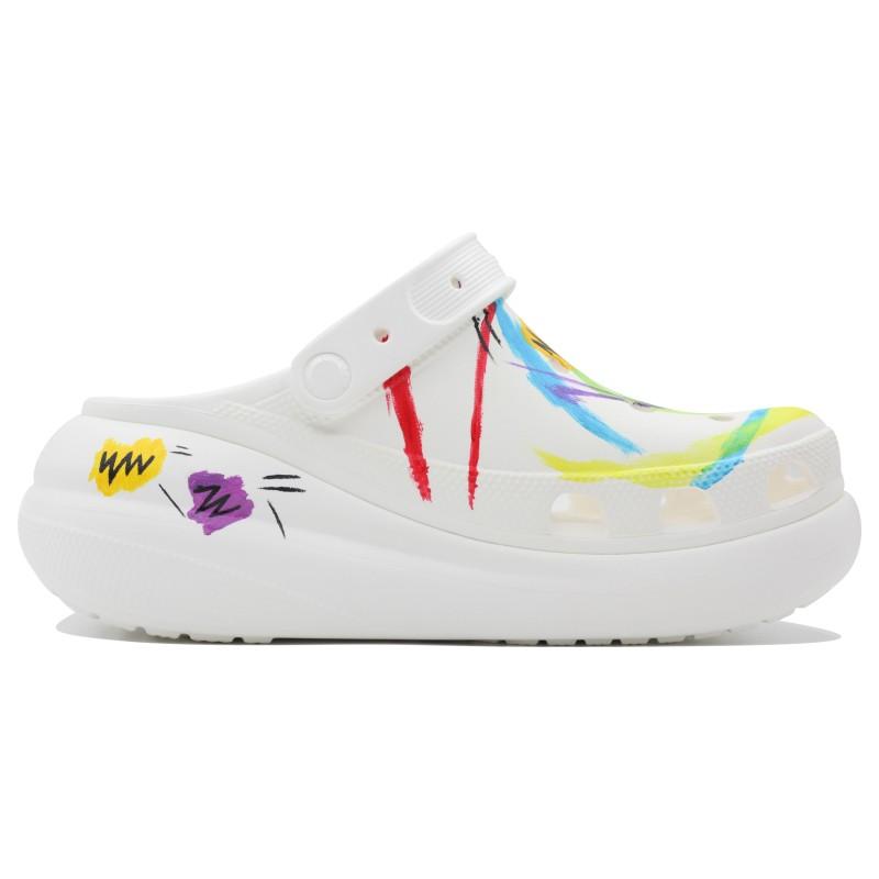 Crocs Crush Clog Dopamine Graffiti EVA Puff Niche Versatile Hole Shoes Unisex Yellow and White