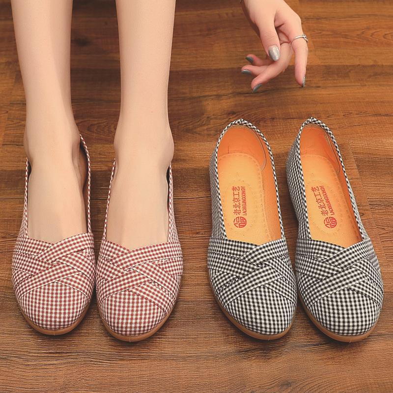 2025 Flats Women Shoes Spring Summer Casual Shoes Comfortable chaussure femme Plaid Cloth Loafers Walk Shoes Woman WSH4533
