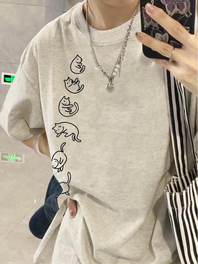 Übergröße Damen T-Shirt aus reiner Baumwolle mit kurzen Ärmeln 2025 – Gerade Schulter, Lockere Passform, Amerikanischer Stil