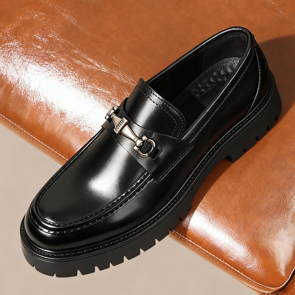 Fashion Classic Thick Sole Men's Penny Loafers Slip-On Business Dress Shoes Gentleman Metal Buckle Formal Black Business Shoes