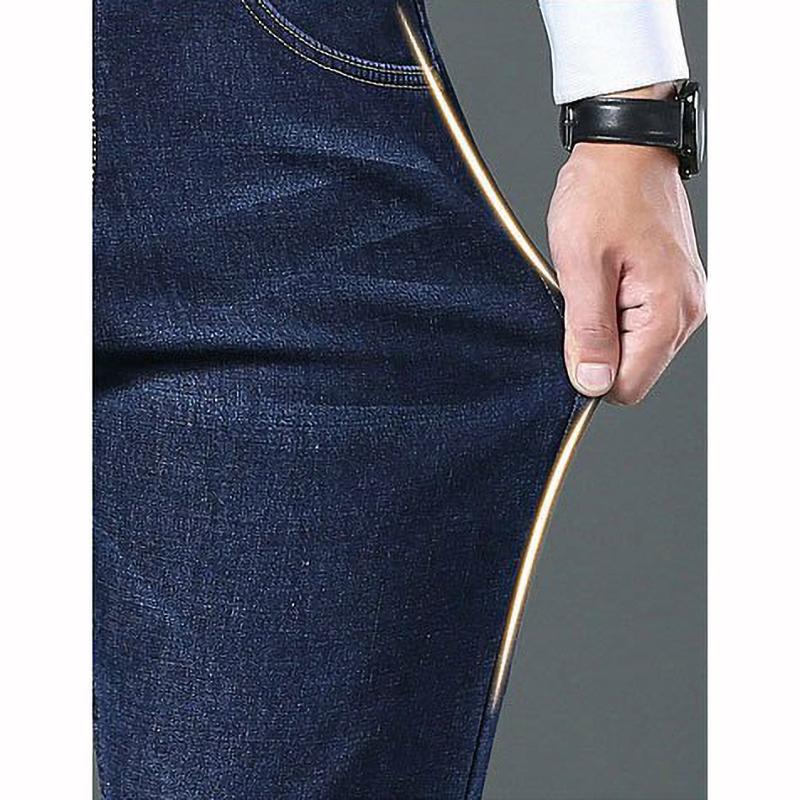 Winter Warm Fleece Jeans Men's Thick Thermal Casual Straight Denim Pants Business Work Stretch Trousers
