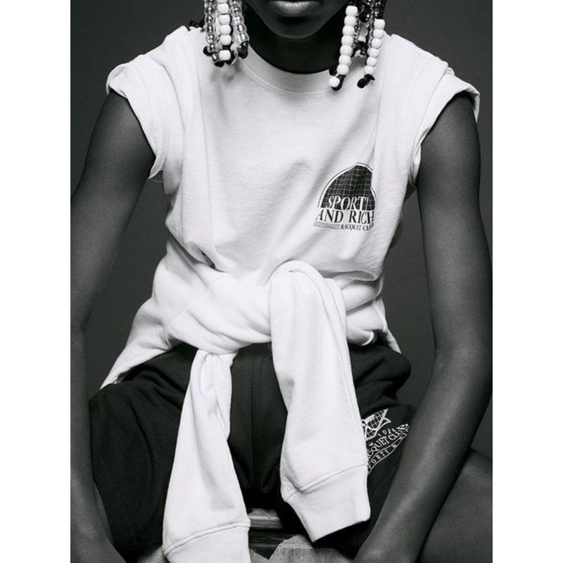 

24 Early Spring New Arrival North America Niche Style Sporty & Rich Tennis Rackets Print Cotton Women s Sport Short Sleeve T-shirt White L