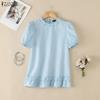 ZANZEA Women Casual Round Neck Solid Color Short Sleeve Blouse