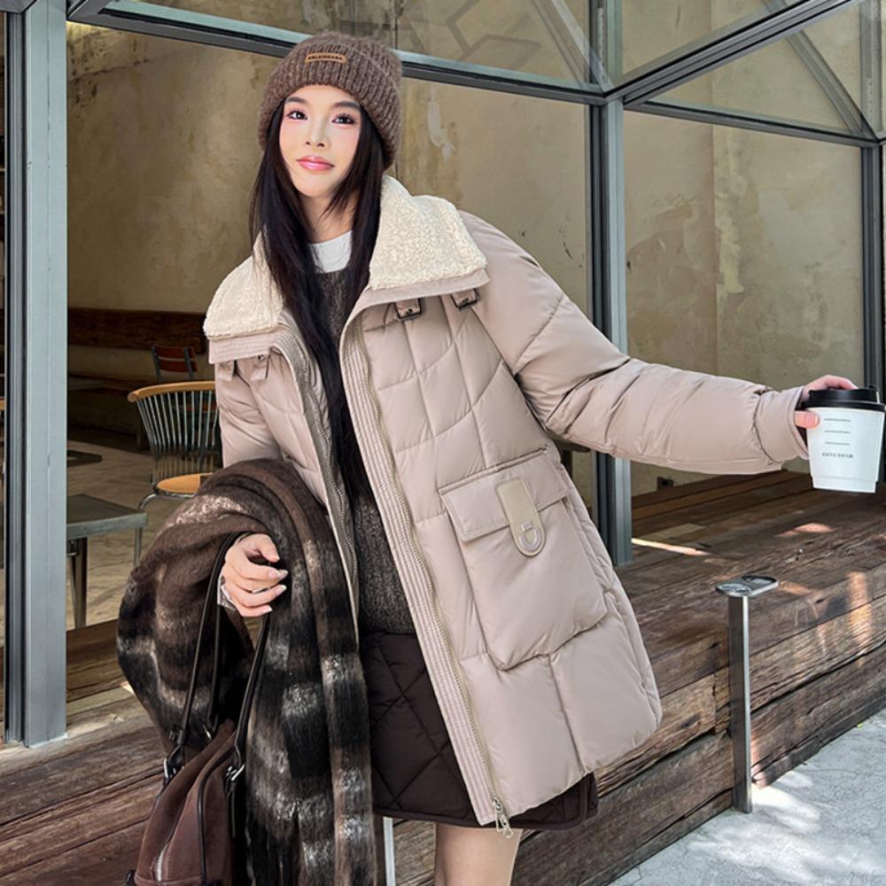 2025 winter new lapel loose medium and long, Korean version of fashion down cotton jacket