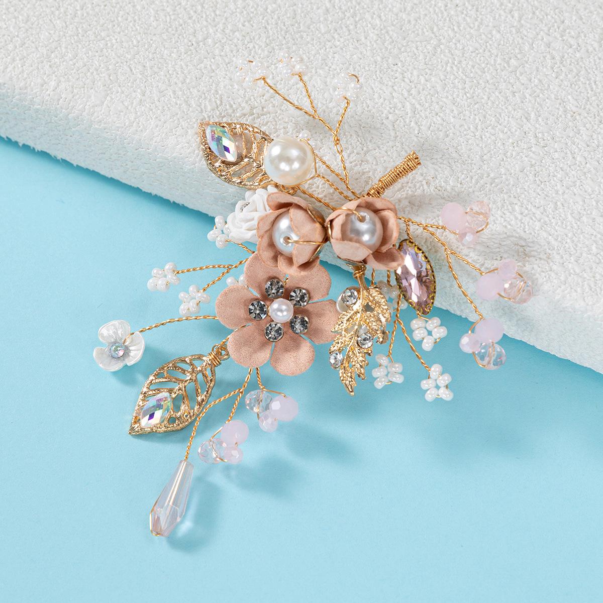 Forest-Inspired Bridal Hair Accessories with Green Pearls - Elegant Wedding Headband for Women розовый