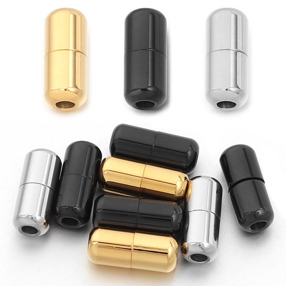 2pcs/lot Stainless Steel End Clasps Capsules Shape Lock Buckle Jewelry Connectors For Leather Bracelet Making DIY Accessories