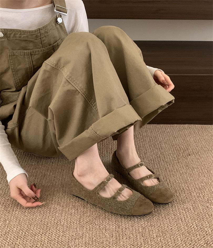 2025 spring new fashion versatile temperament round head light mouth single shoes thick heel ladyshoes French color matching single shoes