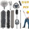 4Pcs Long Handle Microfiber Duster Brush Set Scalable Bedside Duster Brush For Sofa Bed Furniture Cars Corner Home Cleaning Tool
