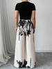 2025 Summer Women's Ink Print Mid-Waist Wide-Leg Straight Pants