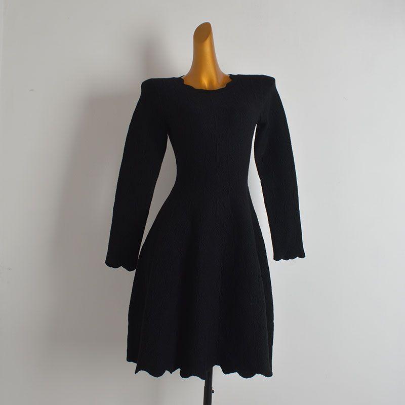 

Style New round Neck Long Sleeves Knitting Dress Women s Clothing Fall and Winter Waist-Tight Slim Looking Easiest for Match A- line Sheath Skirt Black One size