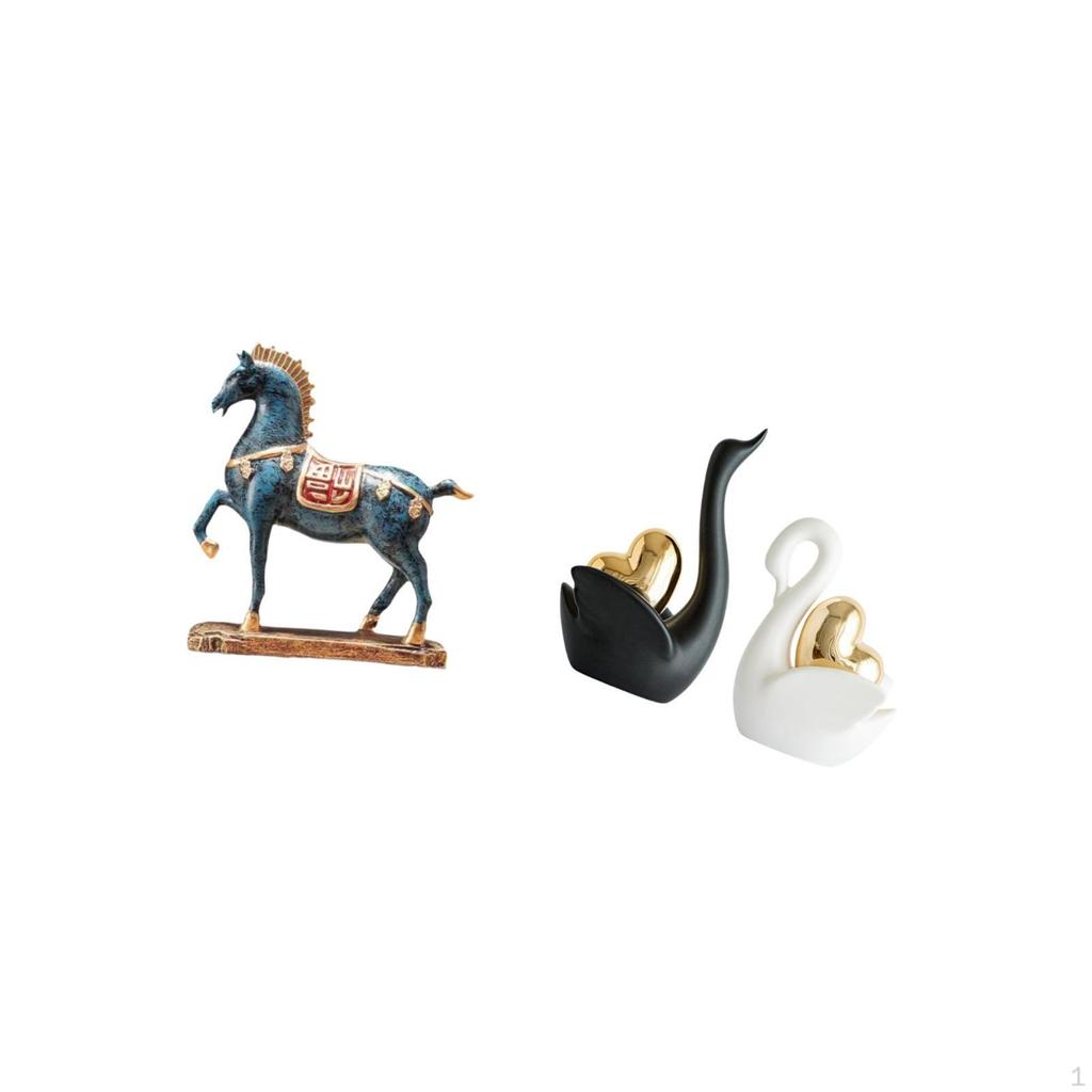 Graceful Equine And Swan Figurines Elegant Desktop Tabletop Ornaments for Living Room Bookcase