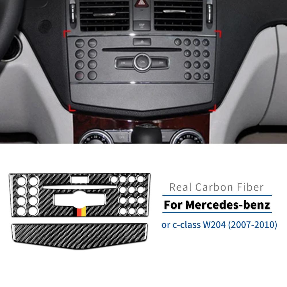 Real Soft Carbon Fiber Sticker for Mercedes Benz W204 2007 2008 2009 2010 Central AC CD Control Panel Interior Trim Accessories.