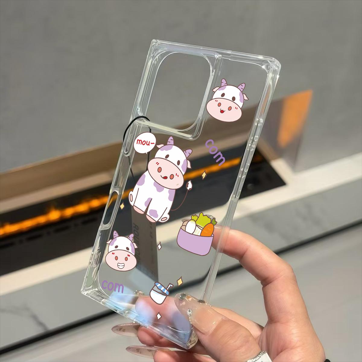 

Прозрачный квадратный чехол-бампер для iPhone 15 Plus 12 11 13 16 ProMax 14 Pro Max, защита от окисления, чехол с милым коровьим принтом iphone 11 ProMax