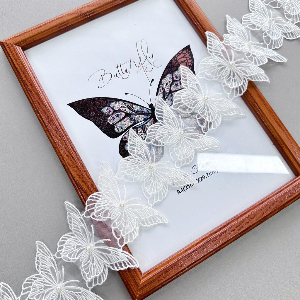 Eugen Yarn White Butterfly Double-Layer Embroidery Lace Clothing Skirt Diy Headgear Accessories Lace Beads Barcode