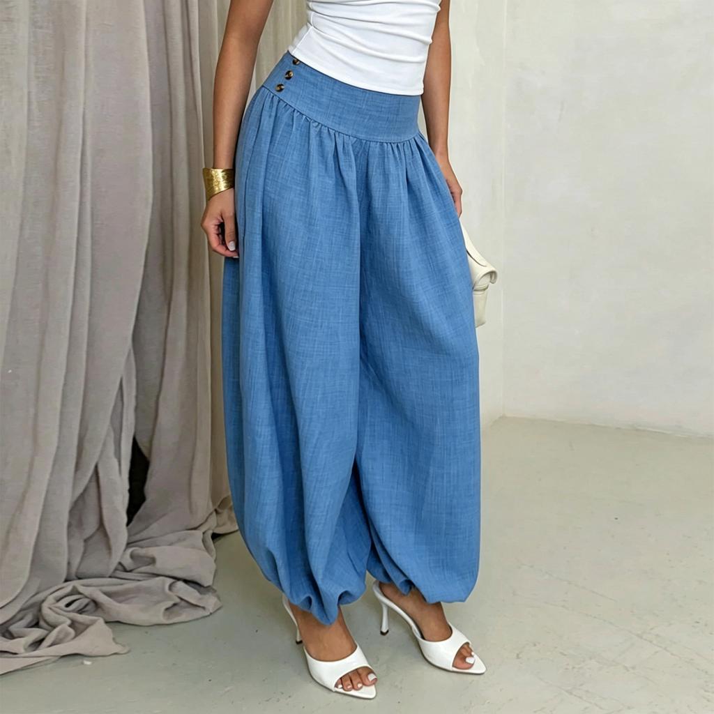 Women Loose Fit High Waist Lantern Pants Casual Homewear Harem Trousers Wide Leg Comfortable Bottoms
