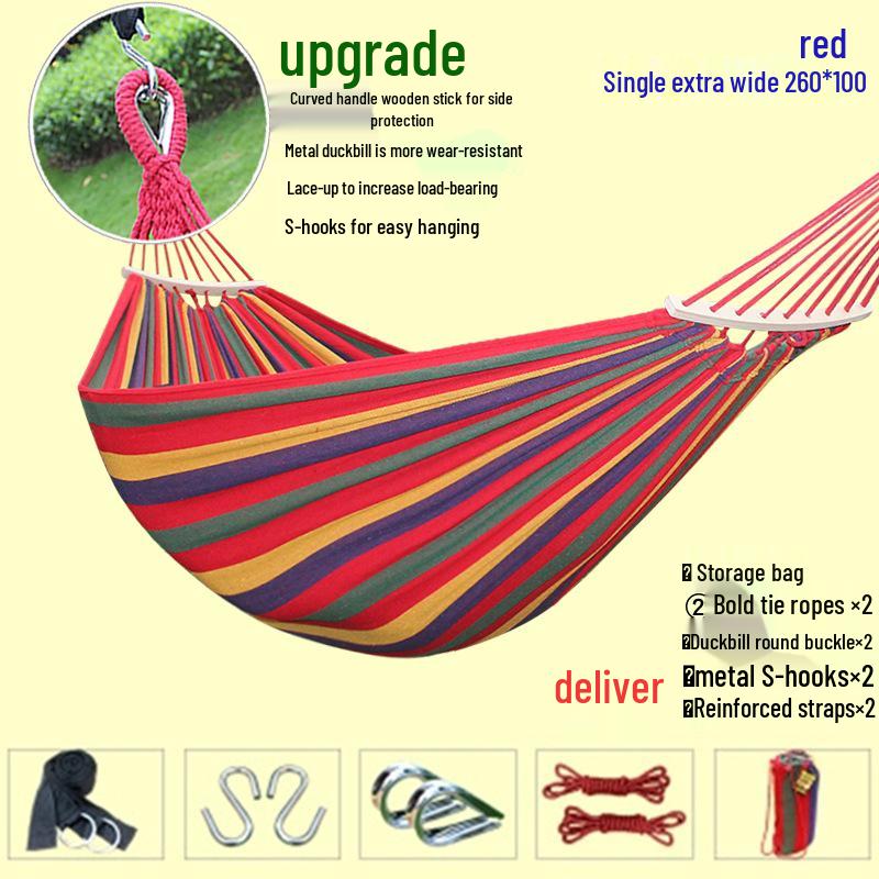 Outdoor Double-Thick Canvas Hammock with Bent Wood Design and Anti-Rollover Feature