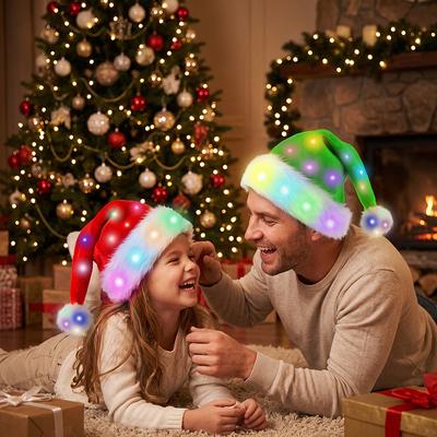 Light Up Plush Christmas Hat For Adult Christmas Party Decoration