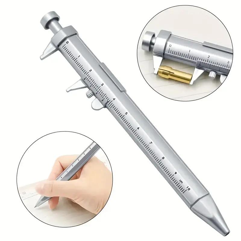 2Pcs Card Ruler Ballpoint Pen, 0-100mm Precision Dial Portable Tool серебряный