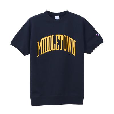 Champion Basic Short Sleeve Made In USA Garment Graphic Crew Neck Men's Sweatshirt, Navy, C3-B018, Cotton, Wash, Print,