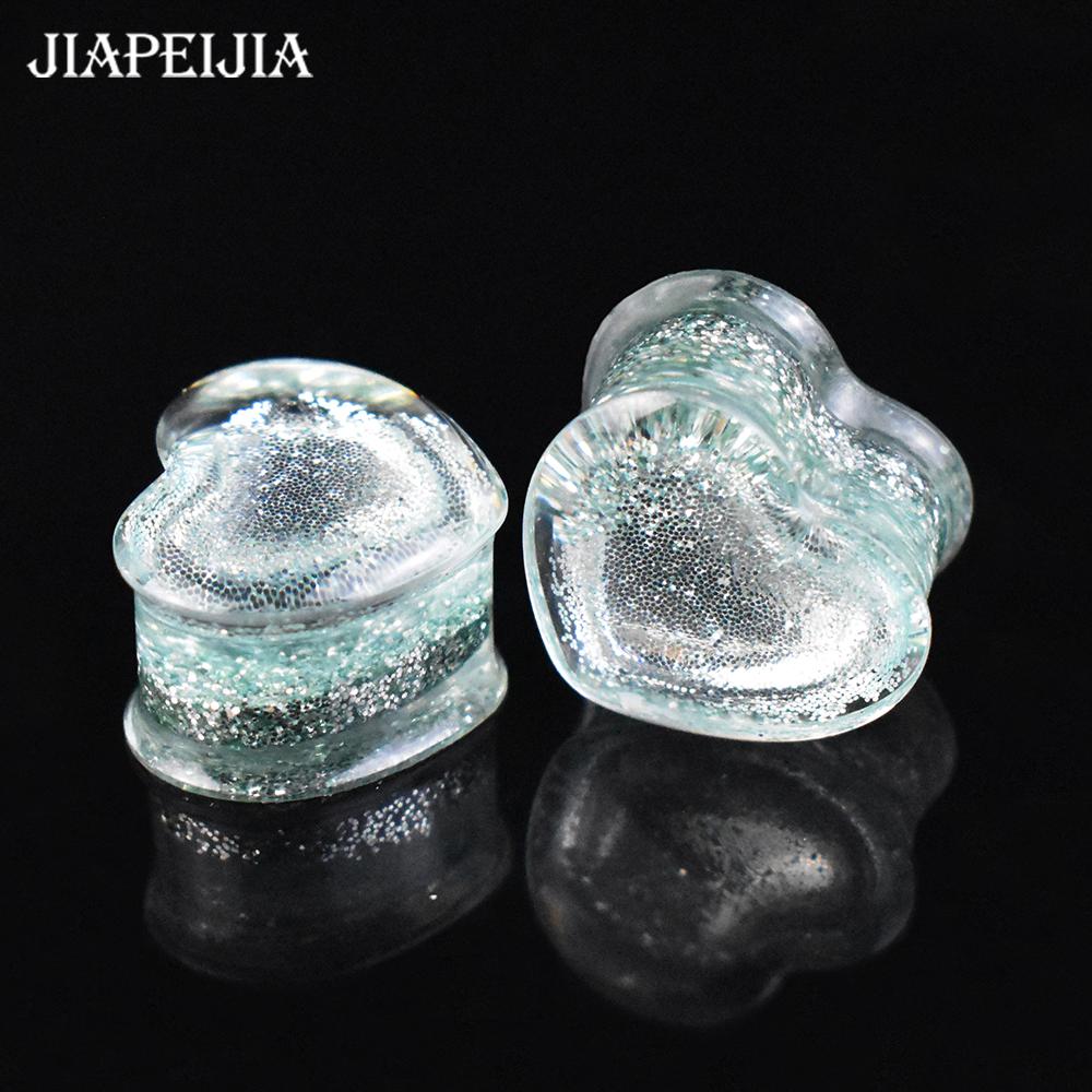 2pcs 6-50mm Twinkle Heart-shaped Ear Plug Tunnels Gauges Ear Stretcher Body Jewelry for Women Men